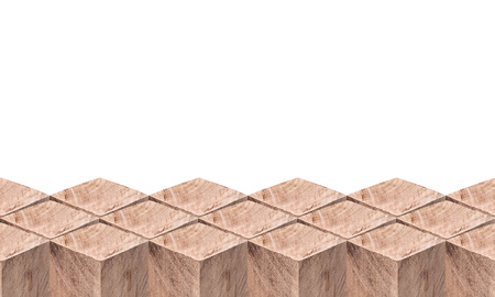 stripe made from many similar wooden blocks on white backgroundの写真素材