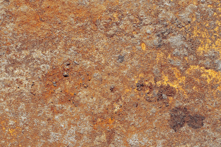 high detail corroded rusty surface with red and yellow fungus spots