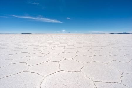 flat salts landscape of famous Salar de Uyuni, Boliviaの写真素材