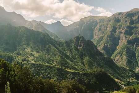 green mountains of Madeira Island by bright sunny dayの写真素材