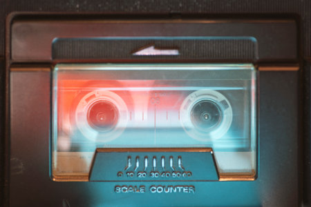 vintage music player with focus on cassette
