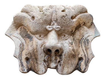 isolated ancient lion relief from building wall in Venice, Italyの写真素材