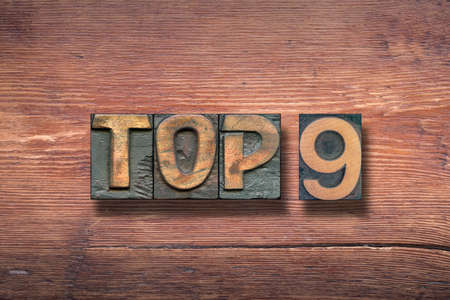 top nine combined on vintage varnished wooden surface