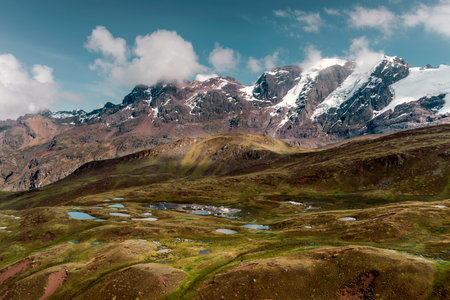 springtime Peruvian Andes landscape by sunny morningの写真素材