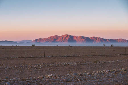 dawn in Namibia desert by dry seasonの写真素材