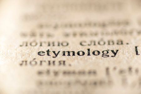 focus on etymology word printed inside vintage dictionaryの写真素材