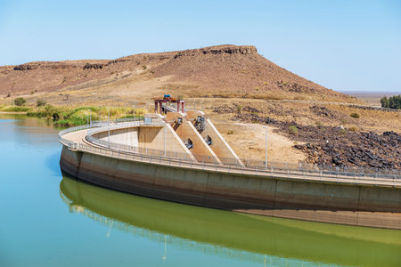 Fish River water dam in Namibia by dry seasonの写真素材