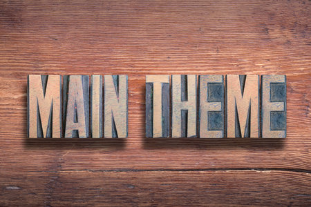 main theme phrase combined on vintage varnished wooden surfaceの写真素材