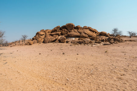 desert landscape with big boulders heap in Namibiaの写真素材