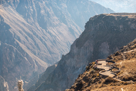 Cruz del Condor observation point in Colca river canyon in Peruの写真素材