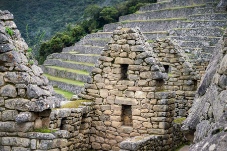 ancient ruins of Inca civilization at Macu Picchu site in Peruの写真素材