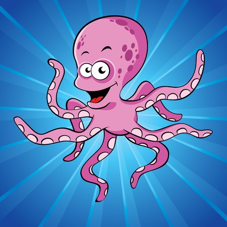 Funny cartoon octopus on the blue backgroundのイラスト素材
