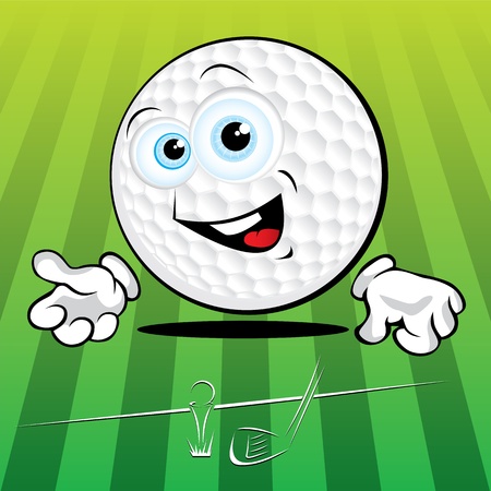 Funny smiling golf ball on the green backgroundのイラスト素材