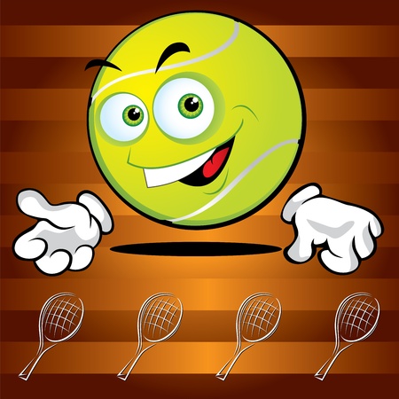 Funny smiling tennis ball on the broun backgroundのイラスト素材