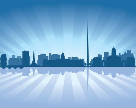 Dublin, Ireland  skyline illustration with reflection in waterのイラスト素材