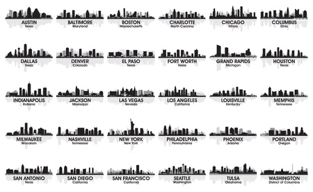 Incredible set of USA city skyline  30 cities  のイラスト素材