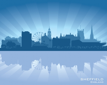 Sheffield, England skyline with reflection in waterのイラスト素材
