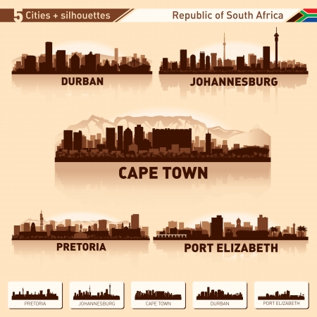 City skyline set South Africa Vector silhouette illustration のイラスト素材