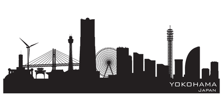 Yokohama Japan skyline Detailed vector silhouetteのイラスト素材