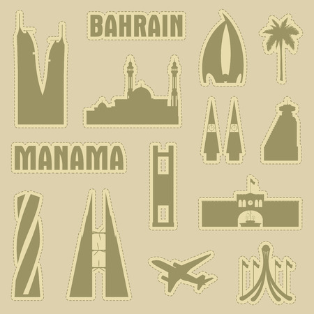 Manama Bahrain city icon symbol silhouette set. Vector background illustrationのイラスト素材