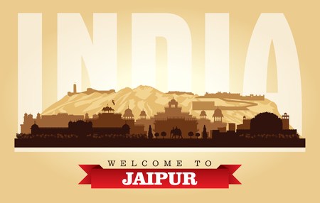 Jaipur India city skyline vector silhouette illustrationのイラスト素材