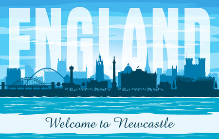Newcastle United Kingdom city skyline vector silhouette illustrationのイラスト素材