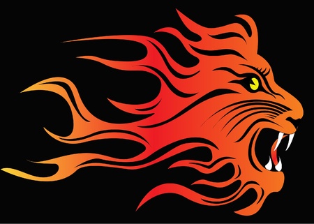 illustration infuriated lion in fire on blackのイラスト素材