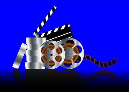  illustration film in reel with reflection on turn blue backgroundのイラスト素材