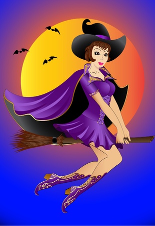  sexy illustration witch flying on a broomstickのイラスト素材