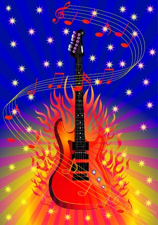  illustration music background with guitar and fireのイラスト素材