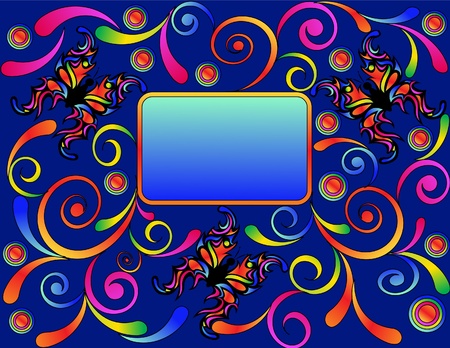 illustration with colour butterfly and pattern on turn blueのイラスト素材