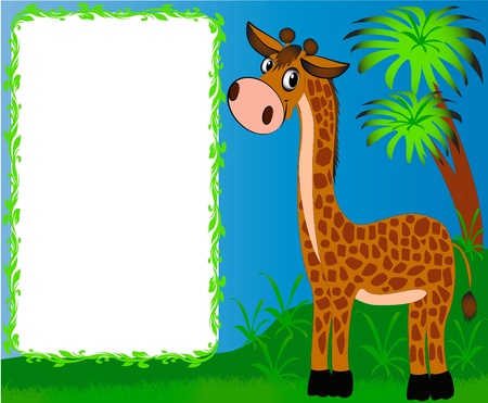  illustration frame nursery nice giraffe on background of the palmsのイラスト素材