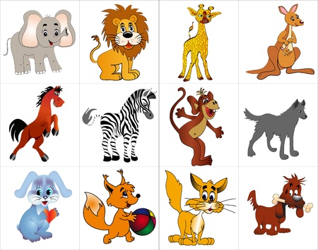 illustration kit merry decorative animals on whiteのイラスト素材