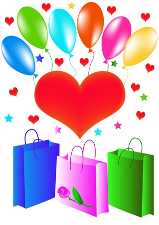  illustration heart with air ball and bags packages for buyingのイラスト素材