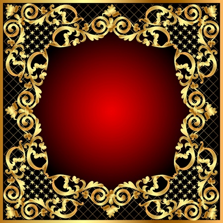 illustration frame background with gold vegetable patternのイラスト素材