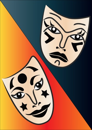 illustration theatrical masks reflecting and sadness and joyのイラスト素材
