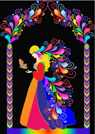 illustration fairy tale princess blonde releases butterfly from handのイラスト素材