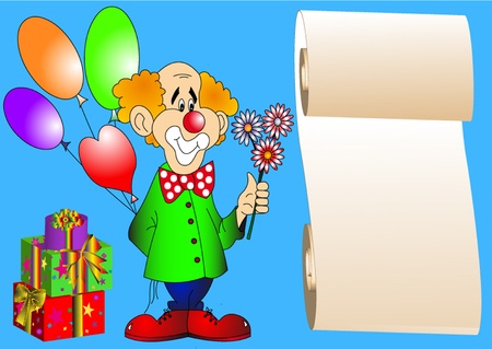 illustration clown with ball and gift and with retinueのイラスト素材