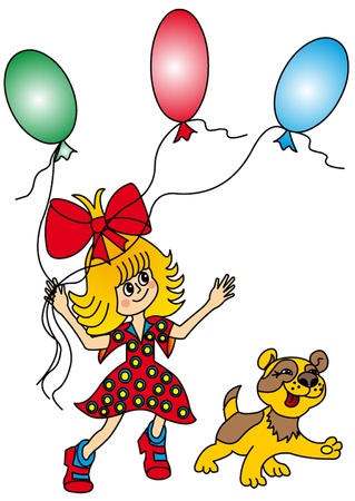 the merry girl with ball and dog. のイラスト素材