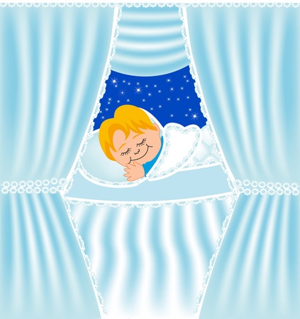 illustration nice child sleeps on pillow for curtain のイラスト素材