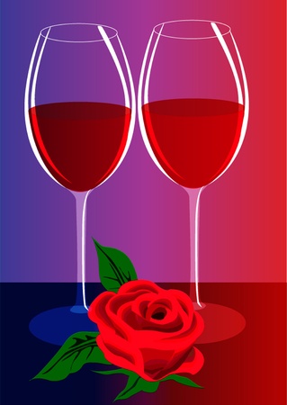 illustration goblets with wine and flower のイラスト素材