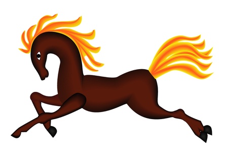 illustration running horse with developing burning mane のイラスト素材