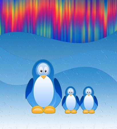  The Penguins on background of the northern lights.の写真素材