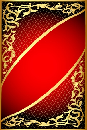 Illustration red background with gold(en) ornament and netのイラスト素材