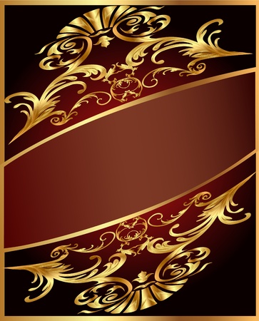 Illustration background with gold(en) ornament and brown bandのイラスト素材