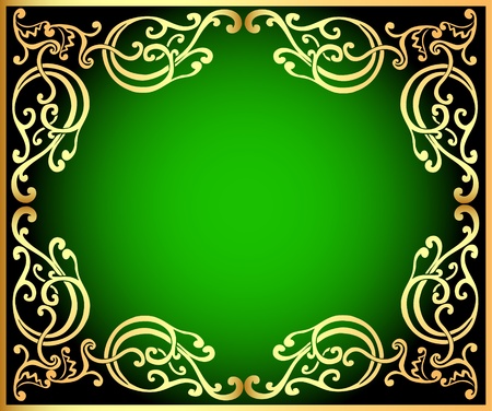 Illustration background with gold(en) ornament on green and blackのイラスト素材