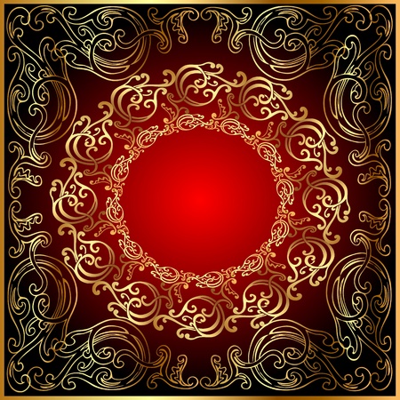 Illustration background with gold(en) ornament on red and blackのイラスト素材