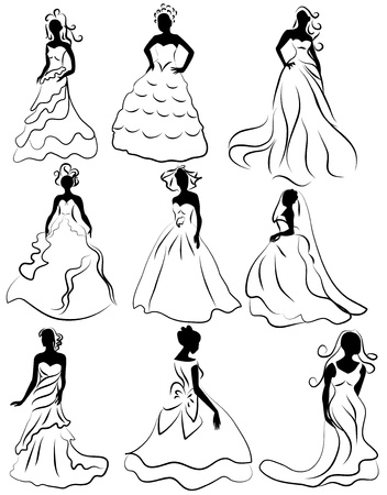 illustration kit silhouette of the brides in wedding chargeのイラスト素材