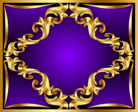 illustration violet background with gold(en) ornamentのイラスト素材