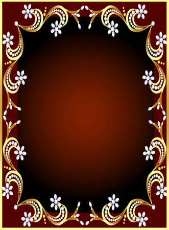 illustration frame with gold(en) pattern and flower from pearlのイラスト素材